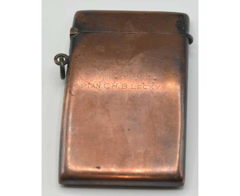 20th Century copper card cased engraved " Made from Parts of one of the manganese Bronze Propellers and of a copper voice pip