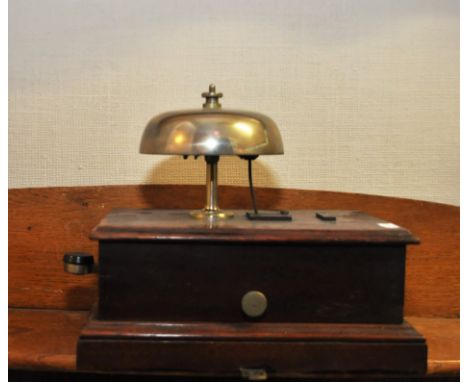 VINTAGE RAILWAY SIGNAL BOX BELL , WITH WOODEN CASE , BELL &amp; TAPPER