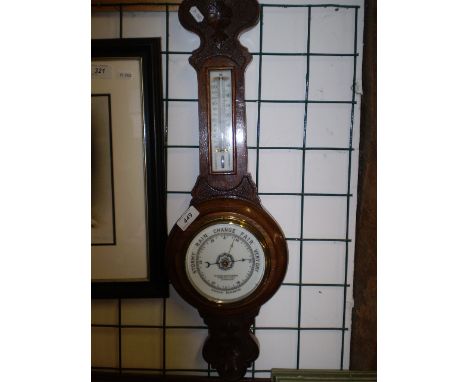 VINTAGE CARVED WOODEN ANEROID BAROMETER MADE BY A.SIDNEY CAMPKIN AND SONS (64 CM TALL ) 