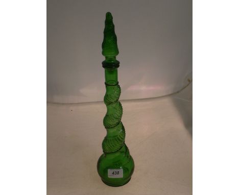 GREEN GLASS TWISTED DECANTER 