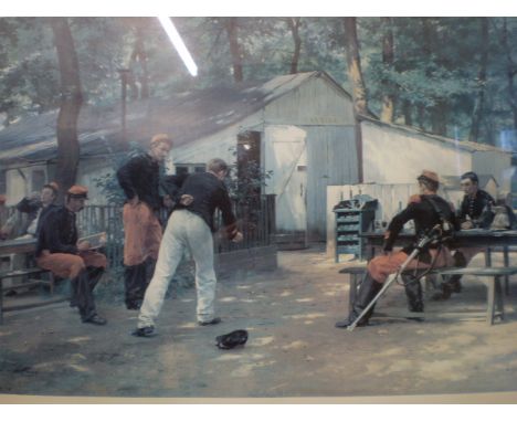 FRAMED PRINT AFTER EUGENE ALEXIS TITLED 'SOLDIERS OF THE SIXTH REGIMENT AT REST' (80X60)CM