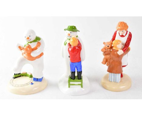 THE SNOWMAN; three Coalport Characters figures, comprising 'Hug for Mum', 'Adding a Smile' and 'Dancing with Teddy', all boxe