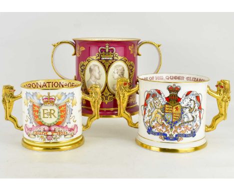 Three large Elizabeth II loving cups comprising a Spode example, limited edition no. 142/500, commemorating Royal 25th Weddin