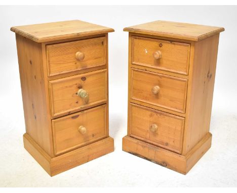 A pair of pine bedside drawers, with three drawers to plinth base, 167 x 38.5 x 33cm, a Chinese-style stool, height 47cm, an 