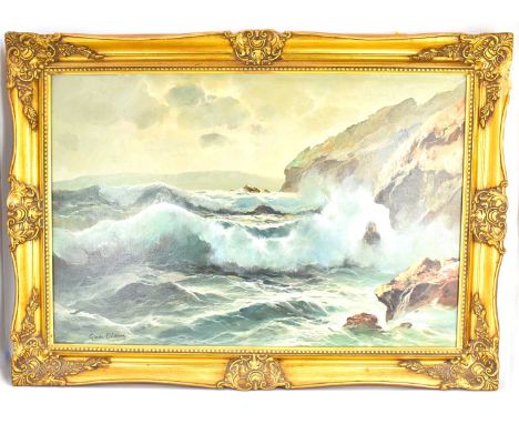 † GUIDO ODIERNA (Italian, 1913-1991); oil on canvas, stormy seascape with waves crashing against rocks, signed lower left, 60