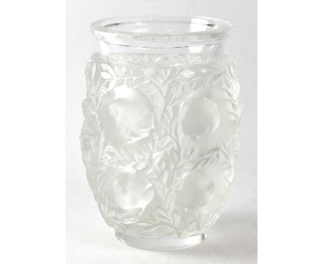 LALIQUE; a clear and frosted glass 'Bagatelle' vase, depicting two rows of birds in foliate surround, signed 'Lalique France'