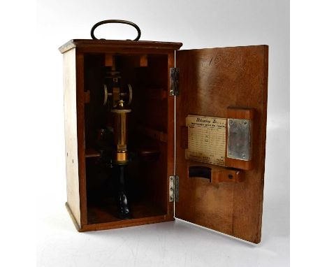 E. LEITZ WETZLAR; a cased lacquered brass monocular L.M.I microscope, in original case, 33 x 19.5 x 19.5cm.Condition Report: 