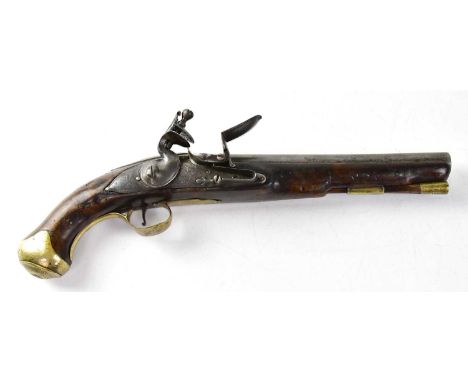 An 18th century British military 1759 pattern light dragoon .65" flintlock pistol, the 9" barrel with various proof marks and