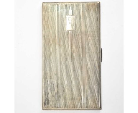 KENNART LTD; a large George VI hallmarked silver cigarette case with engine turned Art Deco style decoration to the front and