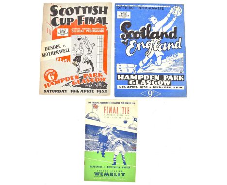Three 1950s football programmes comprising Scottish Cup Final Official Programme Dundee v Motherwell, Saturday 19th April 195