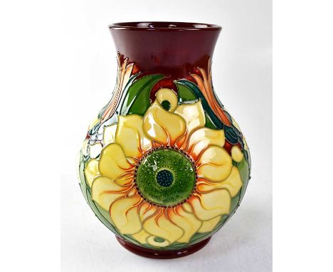 MOORCROFT; a vase in the 'Inca' design, copyrighted for 1994, with impressed and painted marks to base, height 24cm, boxed.Co