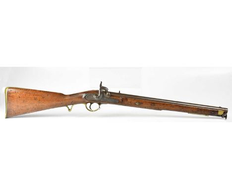 TOWER, LONDON; a 19th century Yeomanry cavalry .65" percussion cap saddle ring carbine, with 19" barrel bearing various Londo