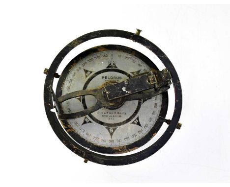 KELVIN &amp; WILFRID O.WHITE CO; a black painted brass framed gimbal mounted Pelorus ship's compass, silvered dial inscribed 