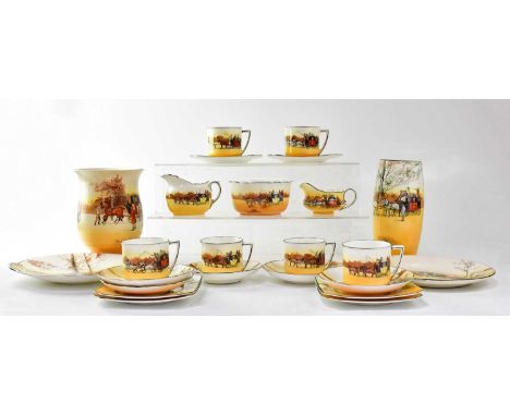 ROYAL DOULTON; a Series Ware part tea service with coaching scenes, six cups, five saucers, six side plates, two bread plates