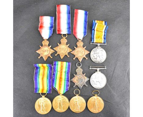 Various WWI medals comprising Victory Medals for Pte A Nicholson East Lancashire Regiment no. 36131, Pte E Riley Lancashire F