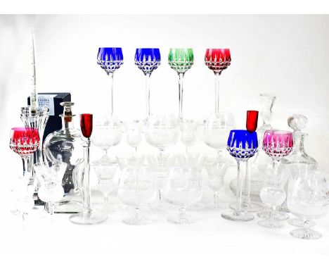 A collection of Edinburgh Crystal comprising ship's decanter, six brandy bells, six wine glasses, six liqueur glasses, all wi