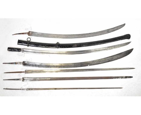 A small quantity of various sword blades for restoration, including a 1796 light cavalry officer's blade with incised decorat