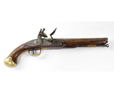 HENSHAW; a late 18th century 15 bore flintlock cavalry pistol, 9.5" barrel stamped with various London proof marks and furthe