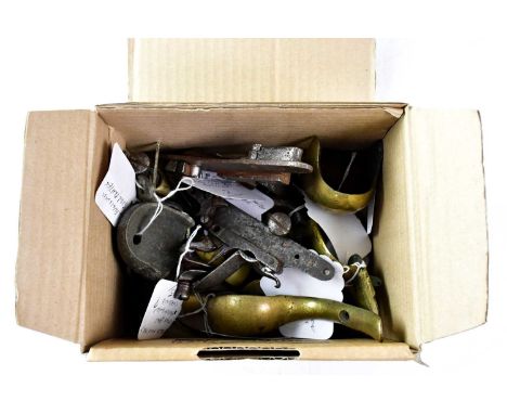 A small quantity of flintlock pistol components including a Sea Service pistol butt cap, a Light Dragoon pistol butt cap and 