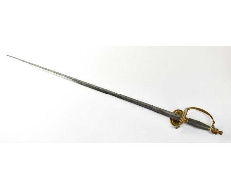 A 1796 pattern infantry officer's sword, the 32.5" double-edged straight blade with armorial crest and inscribed 'For My Coun