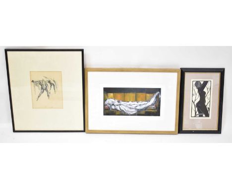 Five prints and a sketch by various artists, to include one depicting a fish, limited edition no. 2/10, Ghislaine Howard, all