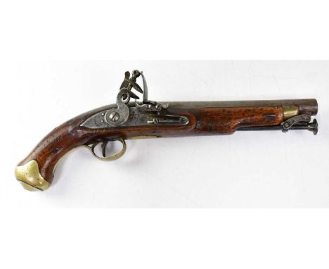 TOWER; an early 19th century .65" New Land flintlock holster pistol with 9" barrel, integral hinged ramrod, bearing various p