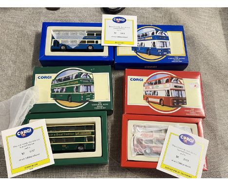 Three boxed Corgi die-cast bus models 