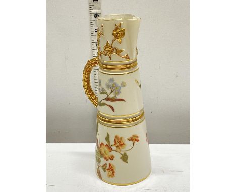 A early Royal Worcester hand painted jug number 1047 (slight rubbing to the gilt) h23cm 