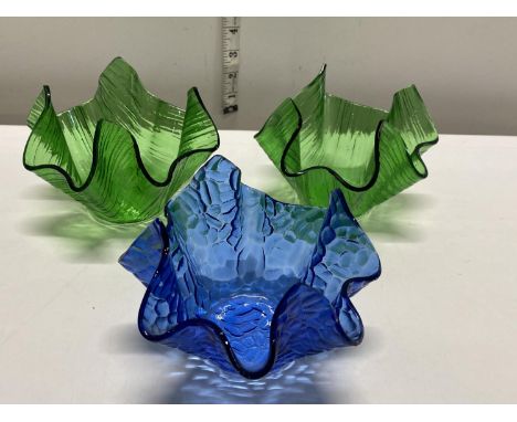 Three vintage Chance handkerchief vases, shipping unavailable