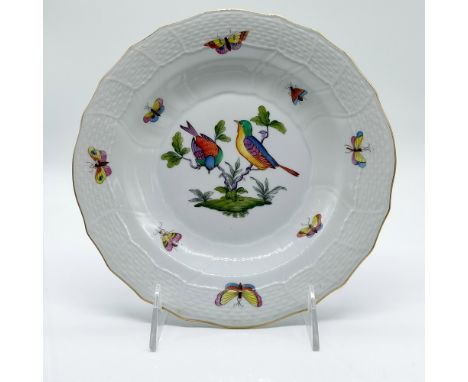 A finely crafted Herend porcelain rimmed soup bowl featuring the iconic Rothschild Bird pattern. This meticulously handpainte