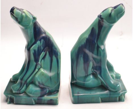 Early 20th Century Pair of GOEBELS pottery Polar Bear book ends with treacle glazed decoration. Stamped Dep X.S. 531.B to bas