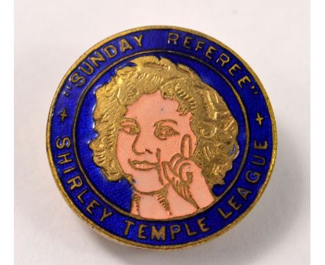 1930's VINTAGE SUNDAY REFEREE SHIRLEY TEMPLE LEAGUE ENAMEL PIN BADGEIn good conditionCondition reports are offered as a guide