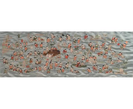 Framed Chinese scene picture on silk depicting children playingL: 68cm approx  W: 35cm approx 