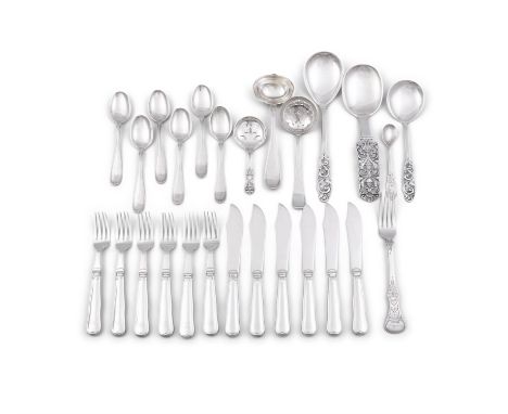 A MISCELLANEOUS COLLECTION OF NORWEGIAN SILVER FLATWARE comprising  - 6 fish knives and 6 forks, each stamped '830.S' and 'D-