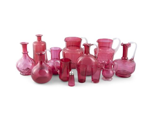 A LARGE COLLECTION OF RUBY GLASSESincluding jugs, decanters, glasses etc.
