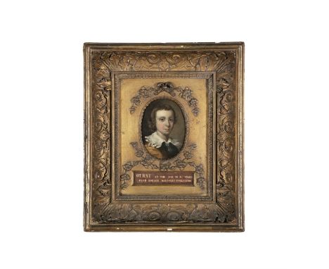 A 17TH CENTURY MINIATURE PORTRAIT OF A YOUNG BOY IN WHITE RUFFLE COLLAROil on canvas laid on panel, oval 10 x 7.5cmIn a giltw