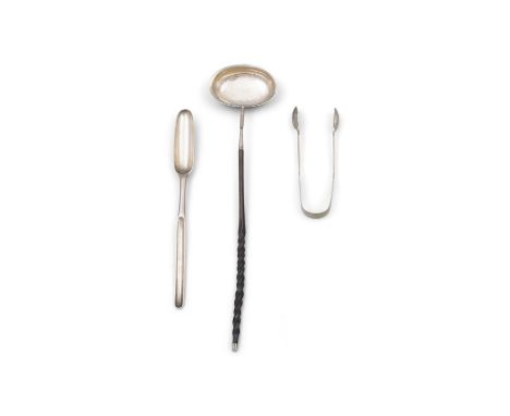 A COLLECTION OF SILVER ITEMS, COMPRISING:-  an Irish Georgian marrow scoop, lacking date letter, makers mark 'F.K' - a Victor