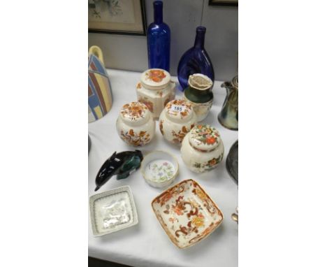 3 Sadler ginger jars, a Sadler biscuit barrel, 2 Mason's dishes, a Poole dolphin etc