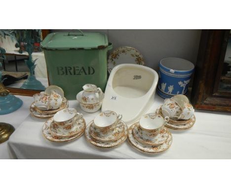 An enamel bread bin, a Radford tea service consisting of 38 pieces, a Jasperware style pot and stand, and a The Boots bedpan