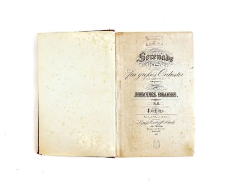 BRAHMS, Johannes (1833-97). Serenade D dur für grosses Orchester, [1860], contemporary boards.BRAHMS, Johannes (1833-97). Ser