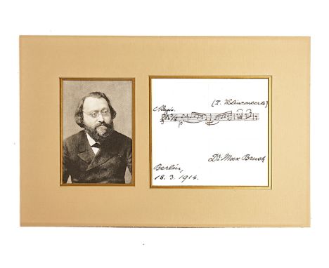BRUCH, Max (1838-1920). A manuscript musical quotation from the slow movement of the Violin Concerto.BRUCH, Max (1838-1920). 