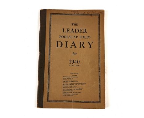 "THE PHONEY-WAR", DUNKIRK, THE BATTLE OF BRITAIN AND THE BLITZ - "The Leader Foolscap Folio Diary for 1940". Manuscript diary