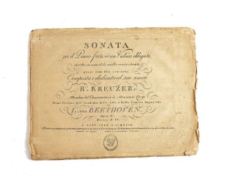 BEETHOVEN, Ludvig van (1770-1827).  Sonata per il Piano-forte ed un Violino obligato, [1805], stitched. FIRST EDITION.BEETHOV