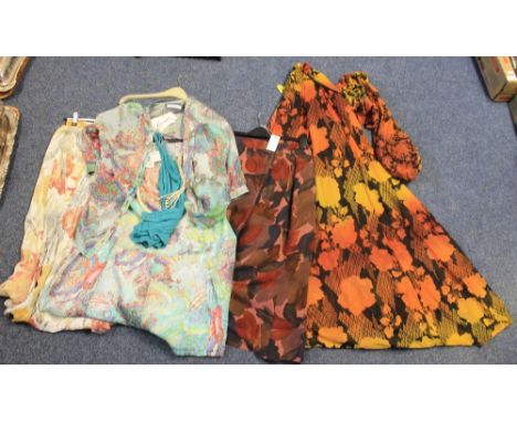 Vintage clothing (70's-90's) to include; long floral skirt by Barucci, Per Una blue and white linen skirt and floral trousers