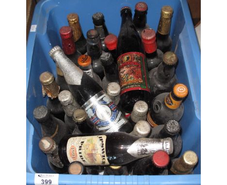 Box of assorted vintage bottles of mainy beer to include Ind Coope strong larger, brewed to celebrate the marriage of the Pri