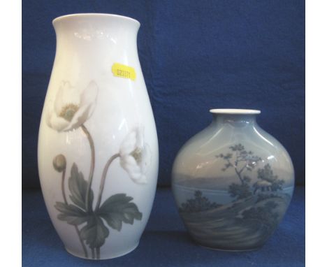 B&G Danish porcelain ovoid shaped vase with white poppy decoration.  Printed and painted marks to base,20cm high, together wi