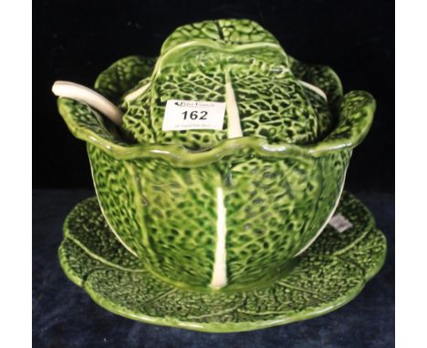 Portuguese pottery Olfaire cabbage design serving bowl, cover and stand with ladle.  (B.P. 24% incl. VAT)
