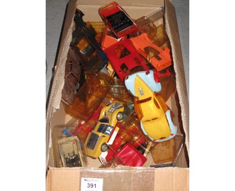 Box of vintage Airfix plastic models of car chassis' etc., together with extractable slot car bodies.(B.P. 24% incl. VAT)