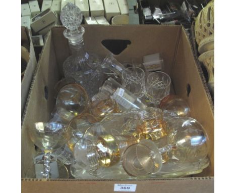 Box of various glassware to include decanters, planter, liquor and drinking glasses, some with gilt finish.(B.P. 24% incl. VA