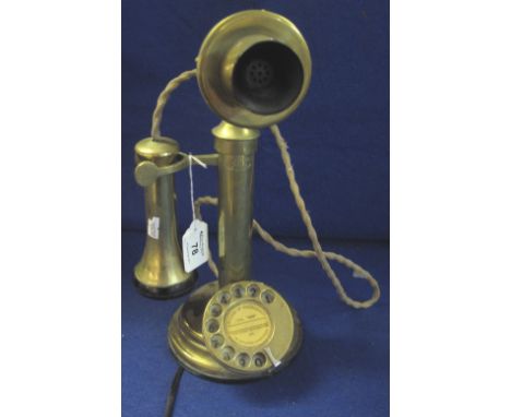 Vintage brass stick telephone appearing to be wired for modern use.  (B.P. 24% incl. VAT)